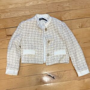 Zara Women's Ivory Tweed Blazer